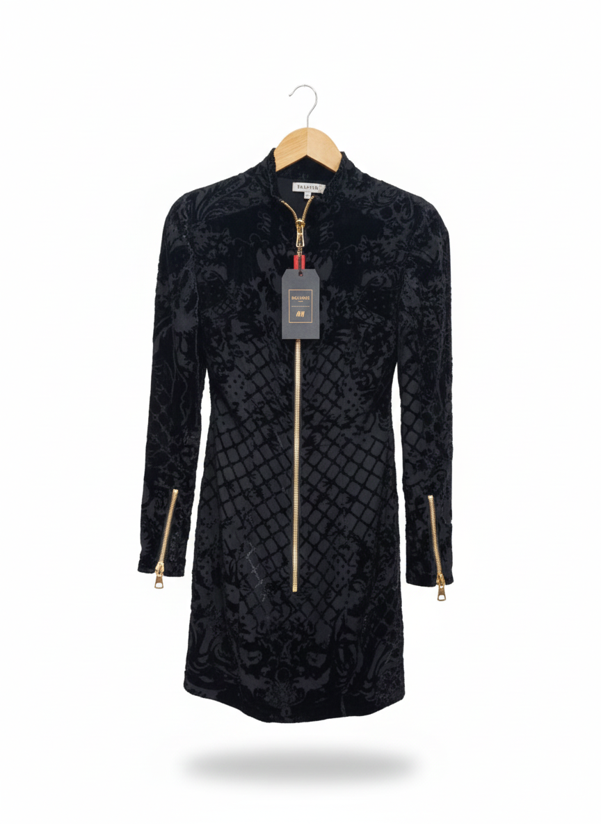 H&M BALLMAN PARIS|M|BUST 17|BLACK VELVET MINI BODYCON DRESS