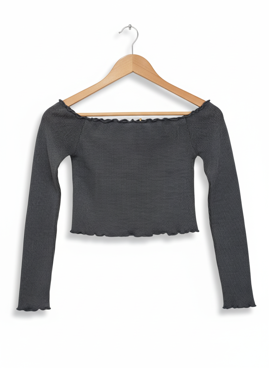 AEROPOSTALE Long Sleeve Seamless Acid Wash Off-The-Shoulder Crop TOP W-13 /L-13