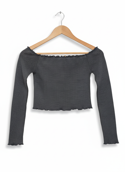 AEROPOSTALE Long Sleeve Seamless Acid Wash Off-The-Shoulder Crop TOP W-13 /L-13