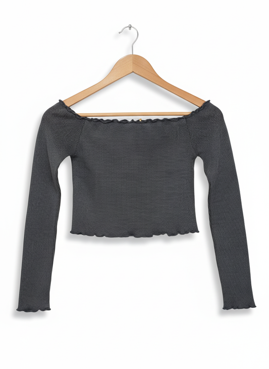 AEROPOSTALE Long Sleeve Seamless Acid Wash Off-The-Shoulder Crop TOP W-13 /L-13