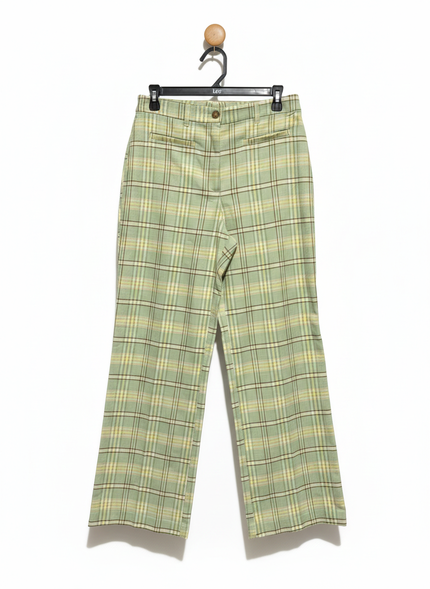 MONKL |L| WAIST 30| SAGE GREEN PLAID TAILORED TROUSERS