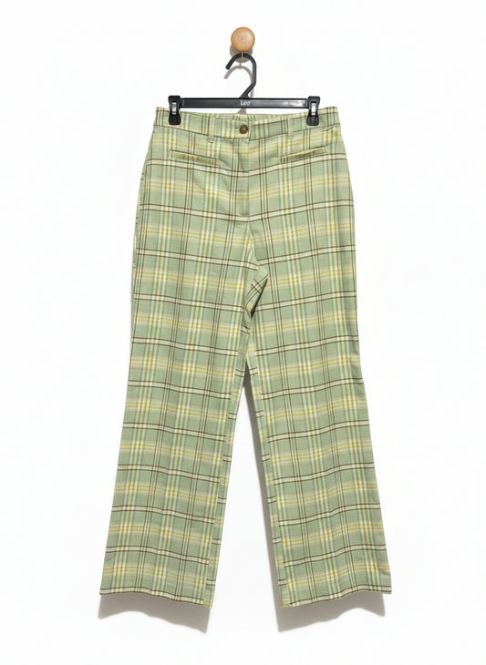 MONKL |L| WAIST 30| C7|  SAGE GREEN PLAID TAILORED TROUSERS