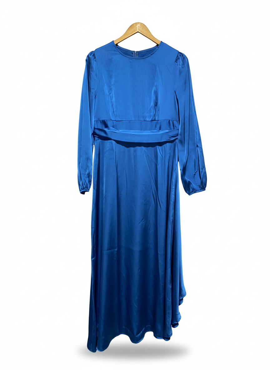 ROYAL BLUE |M|BUST 17| C4|  SATIN LONG-SLEEVE MAXI DRESS