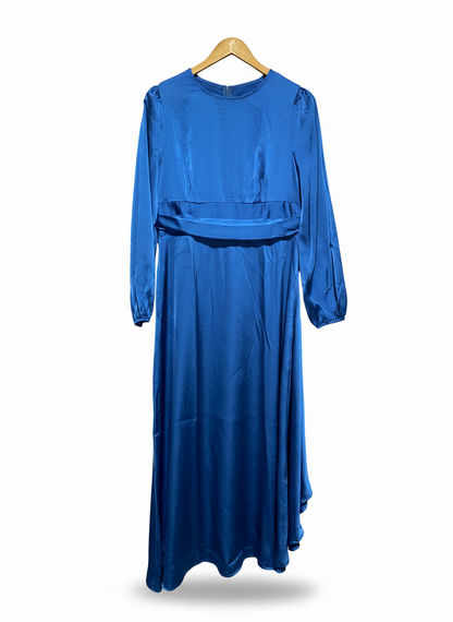 ROYAL BLUE |M|BUST 17| C4|  SATIN LONG-SLEEVE MAXI DRESS