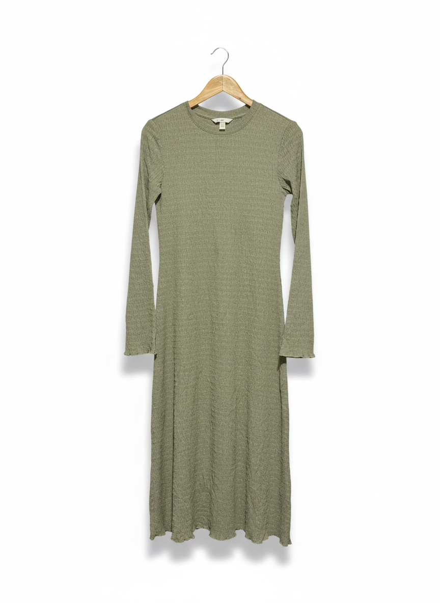 H&M |S| BUST 16 | C3| Khaki Green Long Textured Dress