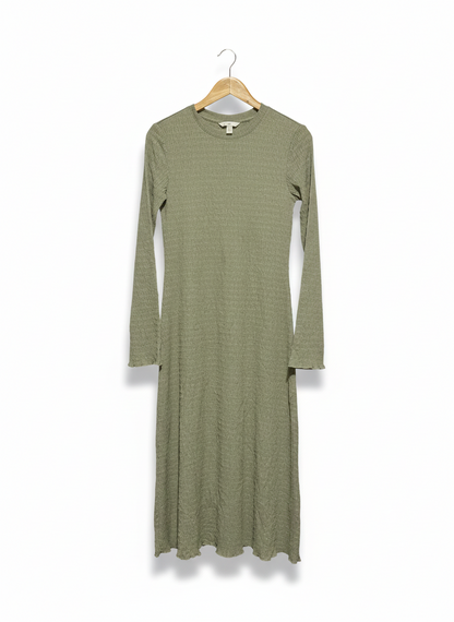 H&M |S| BUST 16 | C3| Khaki Green Long Textured Dress