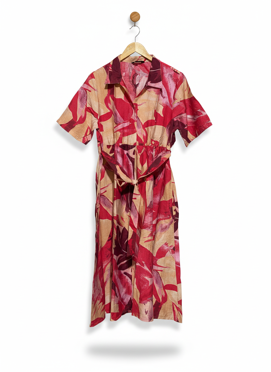 FIG |XL| BUST 20| C5| CHIC SHORT SLEEVE MIDI DRESS WITH WAIST TIE