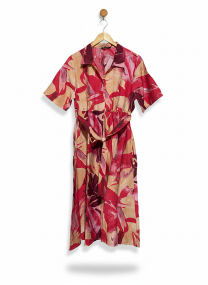 FIG |XL| BUST 20| C5| CHIC SHORT SLEEVE MIDI DRESS WITH WAIST TIE