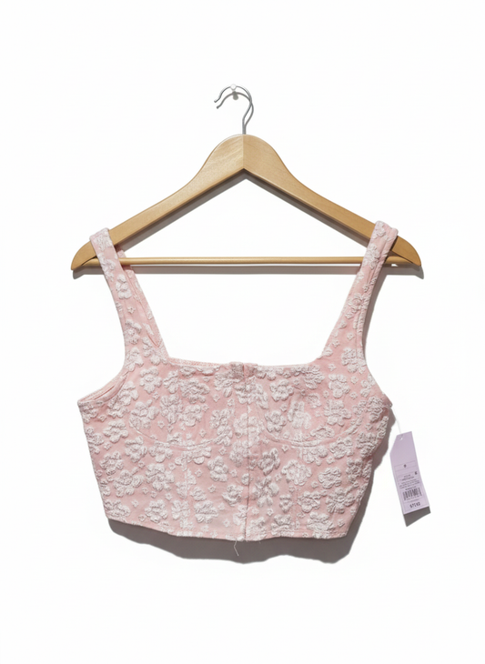 WILD FABLE|S|BUST 15|White And Pink Detailed Floral Corset Top