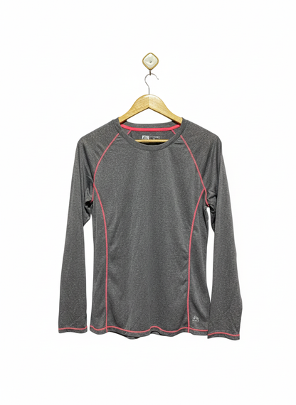RBX PERFORMANCE|XL|BUST 19|grey long-sleeve athletic shirt with bright pink contrast stitching