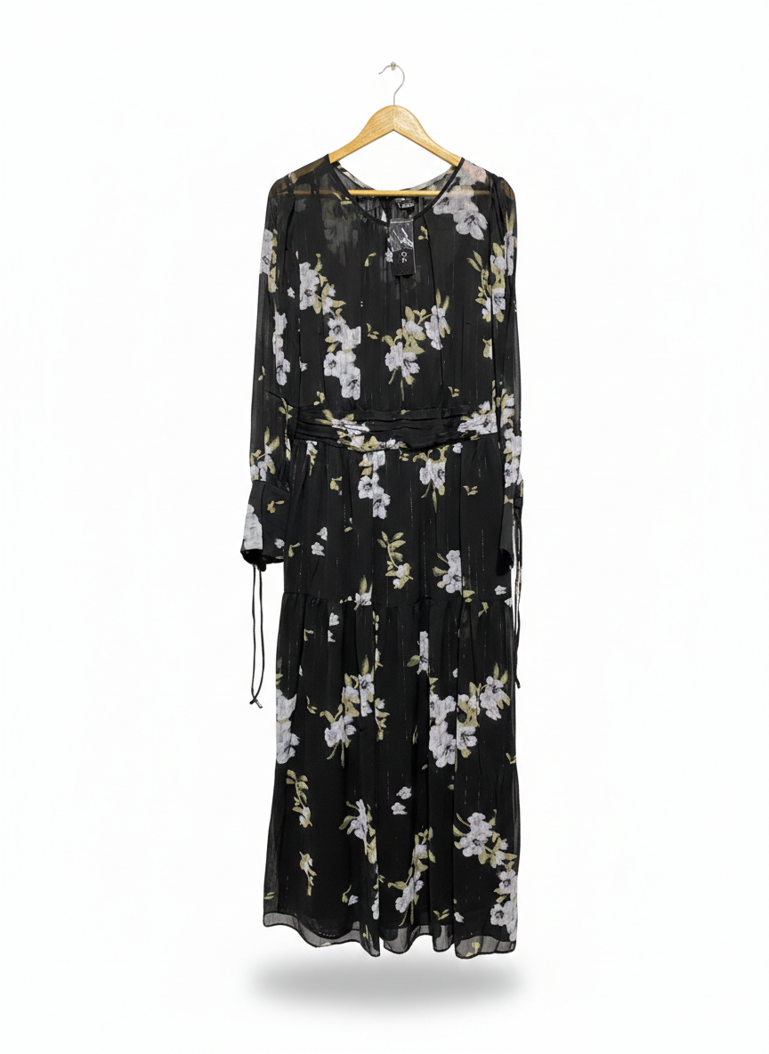 CITY CHIC |S| BUST 19| BLACK FLORAL CHIFFON MAXI DRESS