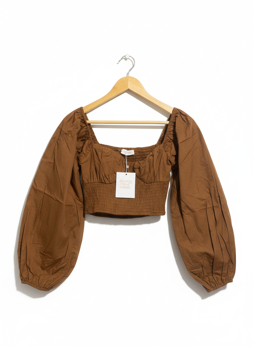 ALIVE GIRL |S| BUST 13|C2|LONG-SLEEVED SMOCKED CROP TOP