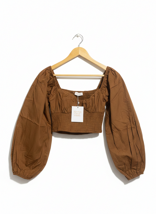 ALIVE GIRL |S| BUST 13|C2|LONG-SLEEVED SMOCKED CROP TOP