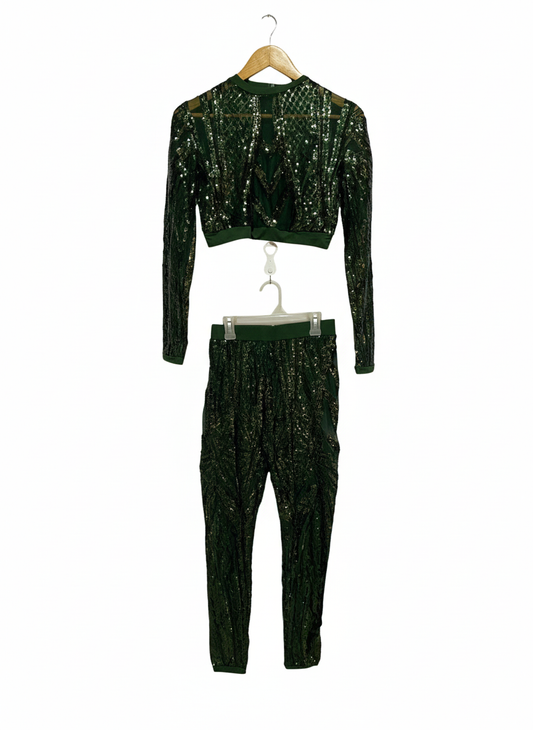 BANJUL|XS/S| DARK GREEN SEQUIN TWO-PIECE OUTFIT