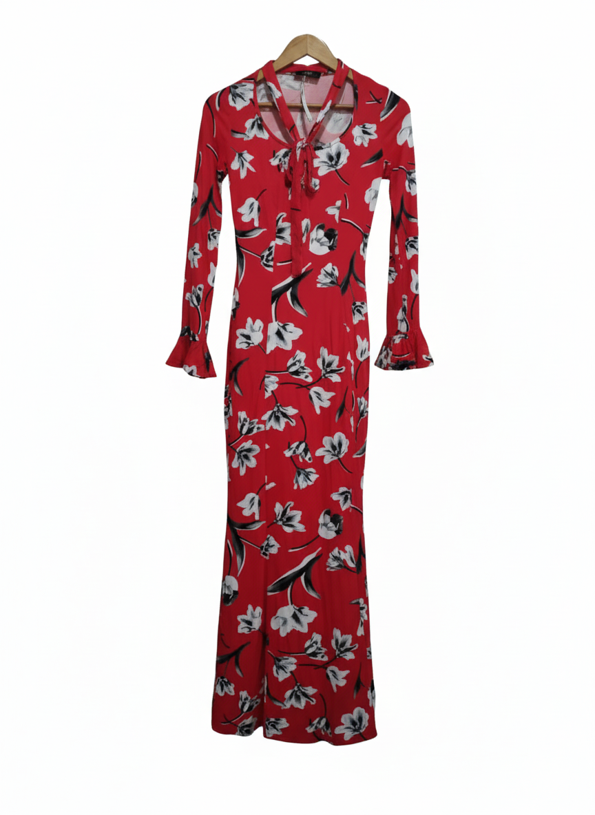 ASOS DESIGN ASOS Maxi Tea Dress With Neck Tie In Red Floral