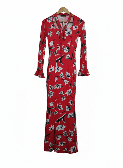 ASOS DESIGN ASOS Maxi Tea Dress With Neck Tie In Red Floral