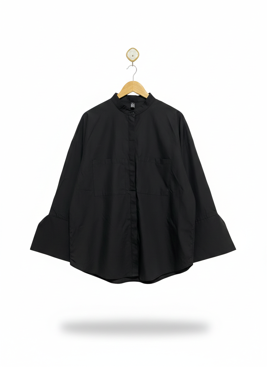 SHEIN |L| BUST 25| BLACK OVERSIZED BUTTON-UP BLOUSE