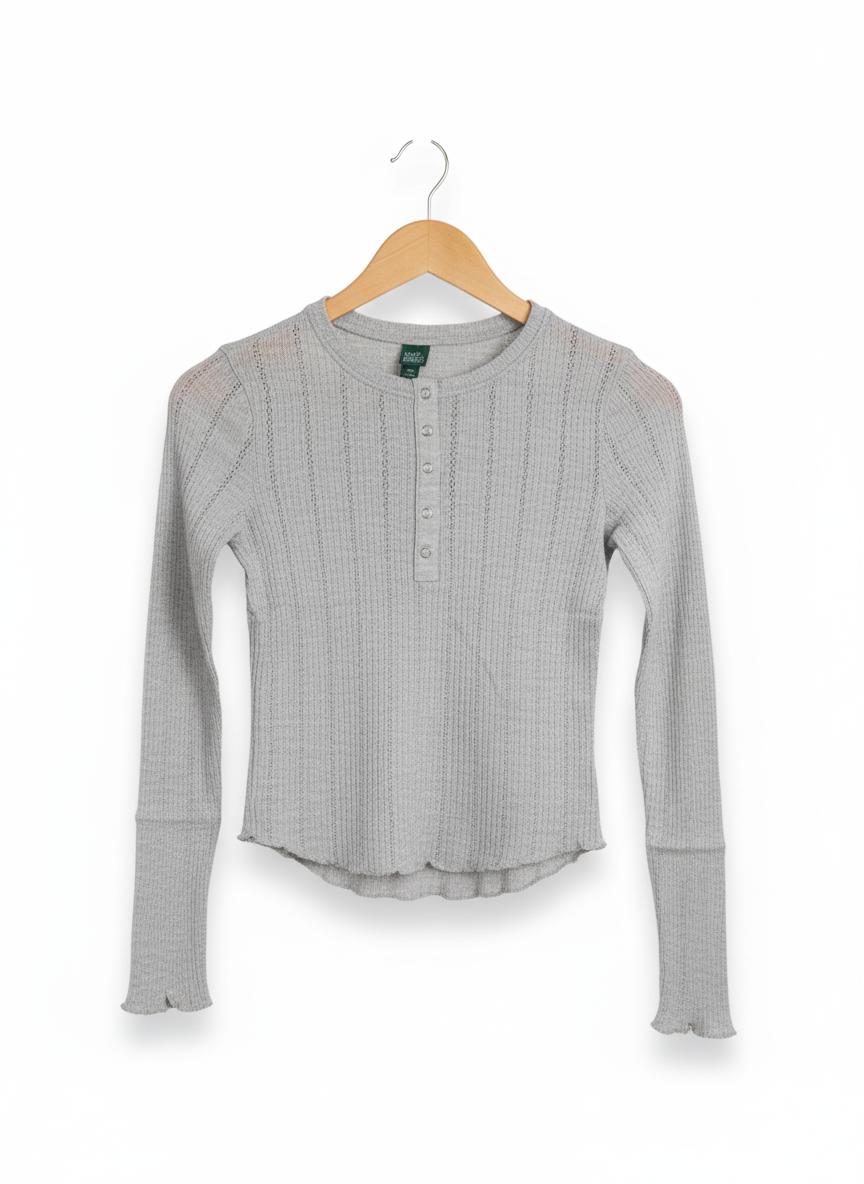 Womens Long Sleeve Henley T-Shirt - Wild Fable Heather Gray Pointelle