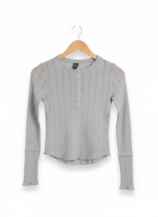 Womens Long Sleeve Henley T-Shirt - Wild Fable Heather Gray Pointelle