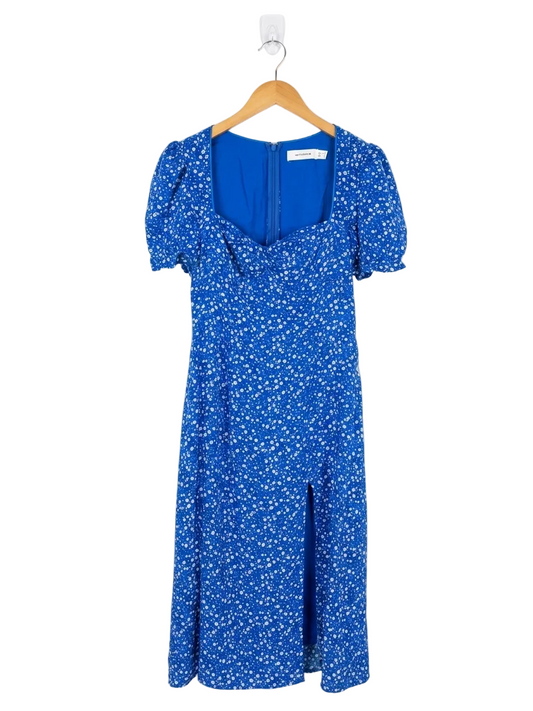 WHYTE VALENTYNE |M| BUST 17| B20| ROYAL BLUE FLORAL PRINT PUFF SLEEVE MIDI DRESS