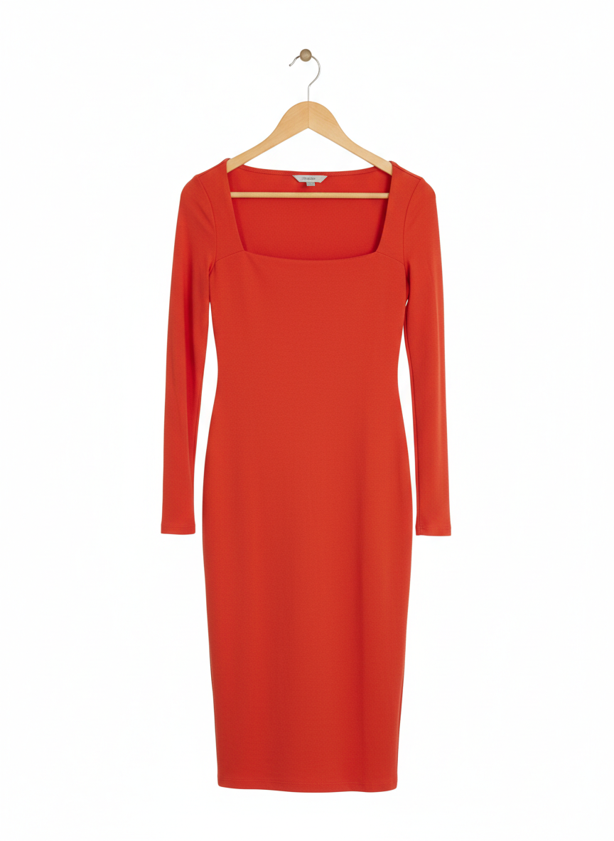 H&M |M| BUST 16| BURNT ORANGE LONG-SLEEVE BODYCON MIDI DRESS WITH SQUARE NECKLINE