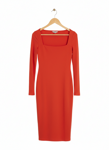 H&M |M| BUST 16| BURNT ORANGE LONG-SLEEVE BODYCON MIDI DRESS WITH SQUARE NECKLINE