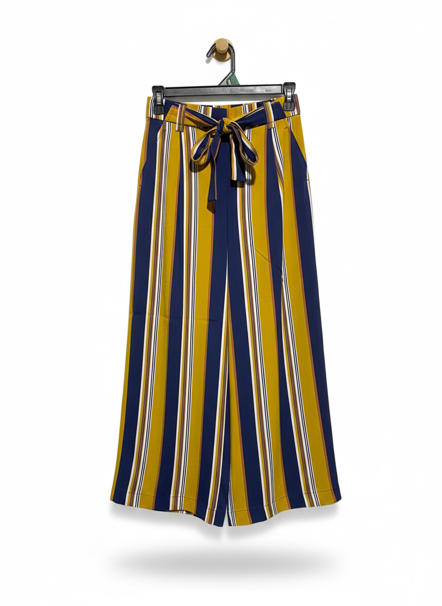 ZARA |XS| WAIST 26|C1| BOLD MUSTARD & NAVY STRIPED WIDE-LEG TROUSERS