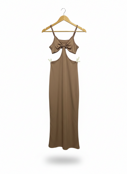 SHEIN |S| BUST 12| BROWN KNOT-FRONT MIDAXI DRESS WITH WAIST CUT-OUTS