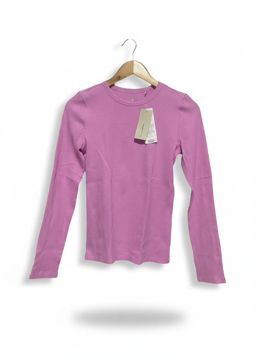 YOUTH |M| BUST 15| PINK RIBBED LONG-SLEEVE CREW NECK TOP