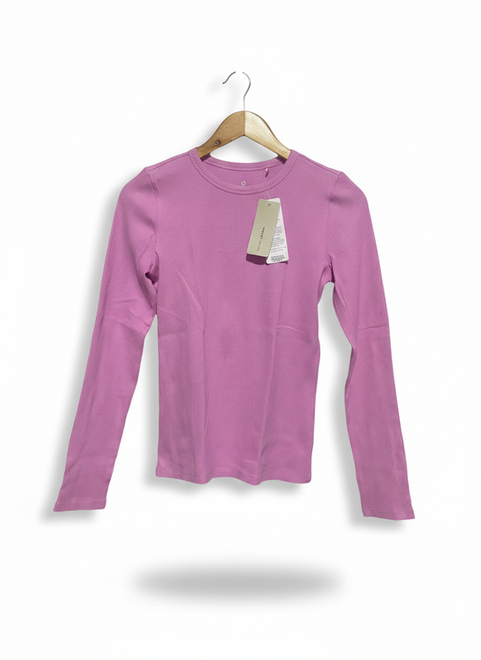 YOUTH |M| BUST 15| PINK RIBBED LONG-SLEEVE CREW NECK TOP