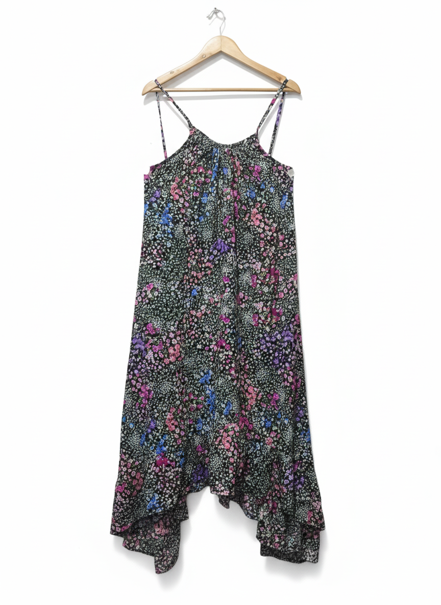 BOOHOO Ditsy Floral Asymmetric Hem Midi Dress