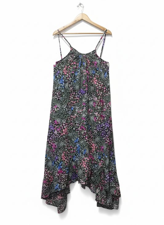 BOOHOO Ditsy Floral Asymmetric Hem Midi Dress