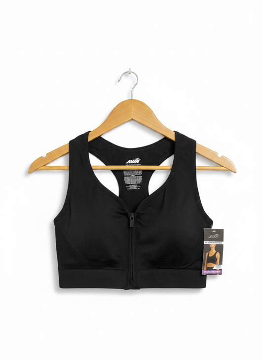 AVIA |L| BUST 13| Zip-Front Sports Bra In Black
