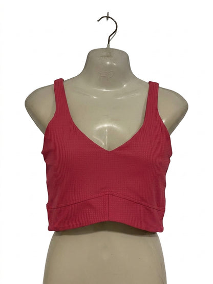 LULULEMON |S| BUST 15| WOMEN'S V-NECK RIBBED CROP TANK TOP - BRIGHT PINK WORKOUT BRA TOP