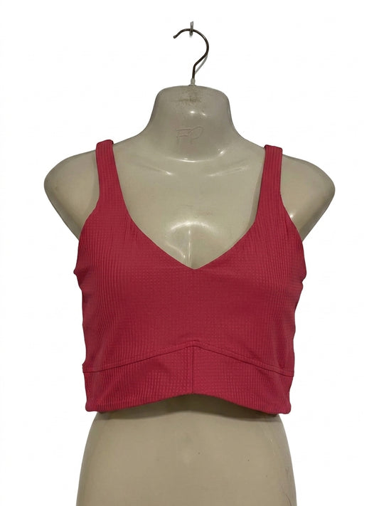 LULULEMON |S| BUST 15| WOMEN'S V-NECK RIBBED CROP TANK TOP - BRIGHT PINK WORKOUT BRA TOP