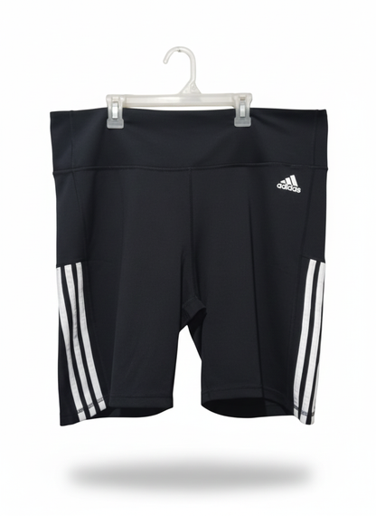 ADIDAS|XXL|WAIST 38|Women's Black High-Waisted 3-Stripes Biker Shorts
