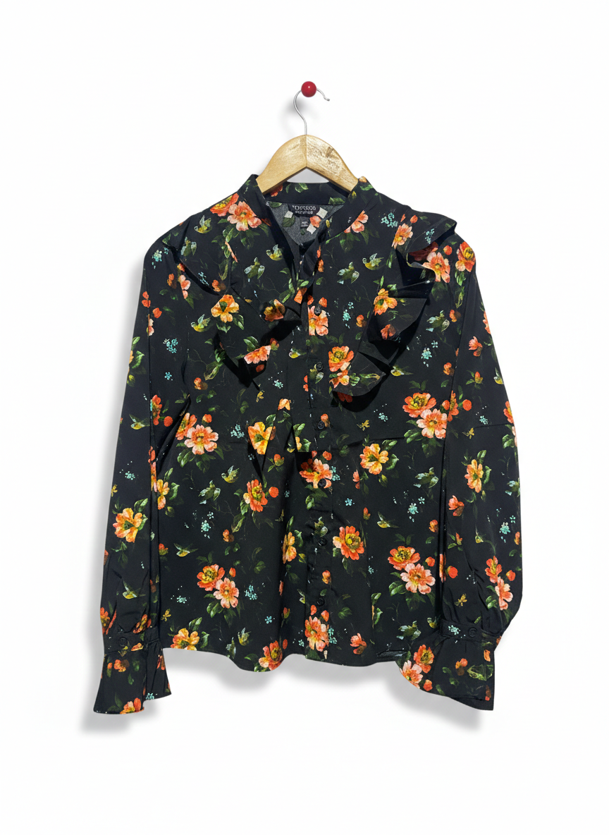 TOP SHOP |M| BUST 20| VIBRANT FLORAL RUFFLE-FRONT BLOUSE