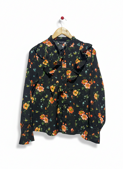 TOP SHOP |M| BUST 20| VIBRANT FLORAL RUFFLE-FRONT BLOUSE