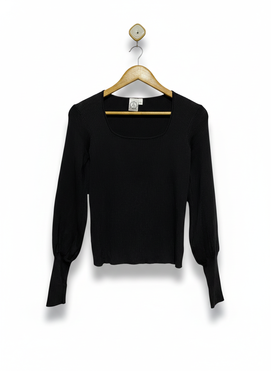 SILVER WISHER |L| BUST 14| Black Square-Neck Top With Long Puff Sleeves and Fitted Cuffs