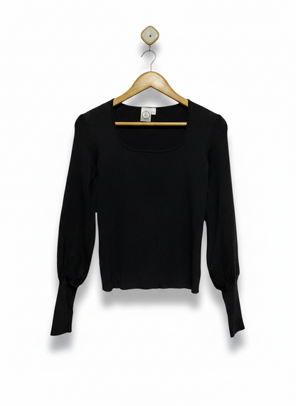 SILVER WISHER |L| BUST 14| Black Square-Neck Top With Long Puff Sleeves and Fitted Cuffs