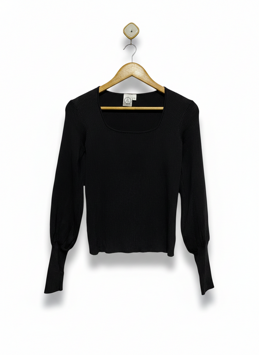 SILVER WISHER |L| BUST 14| Black Square-Neck Top With Long Puff Sleeves and Fitted Cuffs