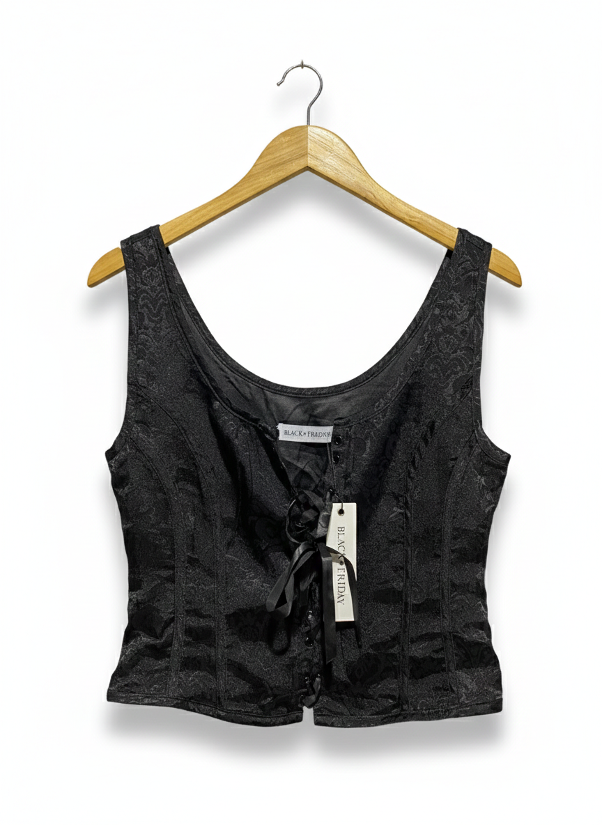 BLACK FRIDAY |M| BUST 16| MIDNIGHT DAMASK LACE-UP CORSET TOP