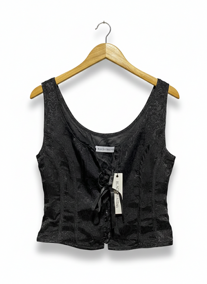 BLACK FRIDAY |M| BUST 16| MIDNIGHT DAMASK LACE-UP CORSET TOP
