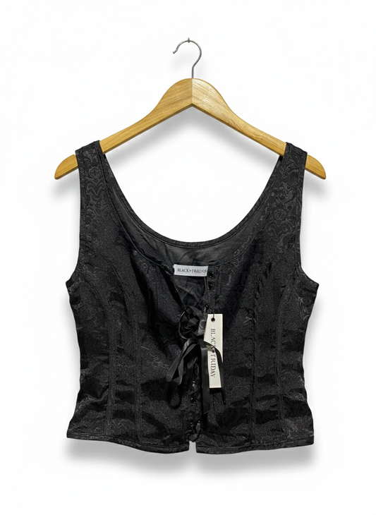 BLACK FRIDAY |M| BUST 16| MIDNIGHT DAMASK LACE-UP CORSET TOP