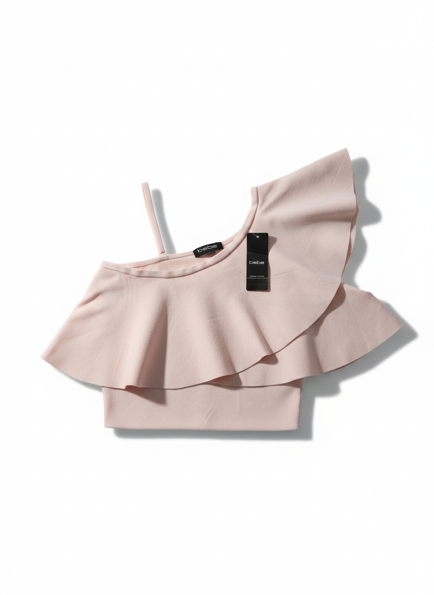 BEBE|S|BUST 13|One-Shoulder Pink Ruffle Top