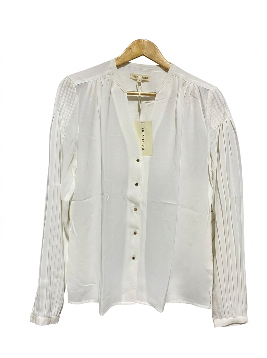 FRESH SOUL |S| BUST 19| WHITE LONG SLEEVE PLEATED BLOUSE