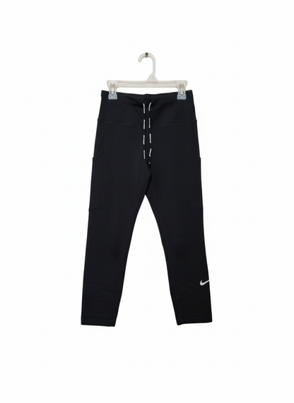 NIKE DRIFIT|S|WAIST 24|Women's Black Drawstring Athletic Capri Leggings