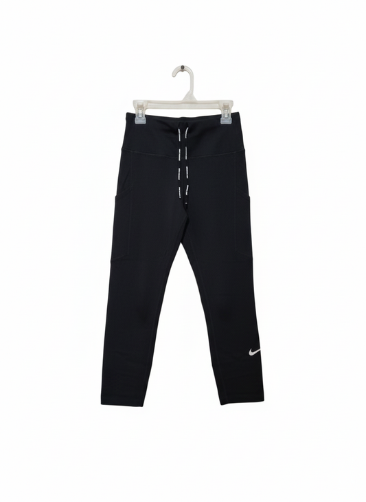 NIKE DRIFIT|S|WAIST 24|Women's Black Drawstring Athletic Capri Leggings
