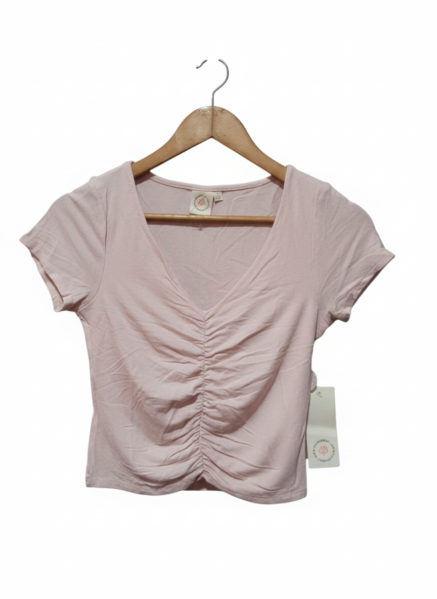 LIVE IN THE MOMENT|S|BUST 14|Ruched V-Neck Crop Top