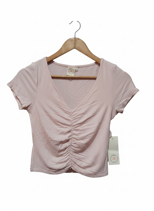 LIVE IN THE MOMENT|S|BUST 14|Ruched V-Neck Crop Top